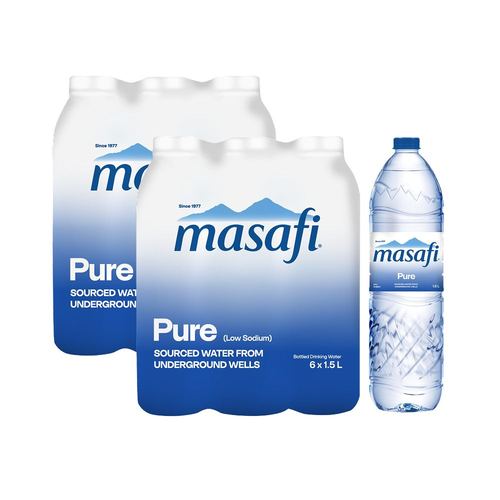 آب آشامیدنی مصفی ۱.۵ لیتری (بسته ۱۲ عددی) — Masafi Pure 1.5L x 12